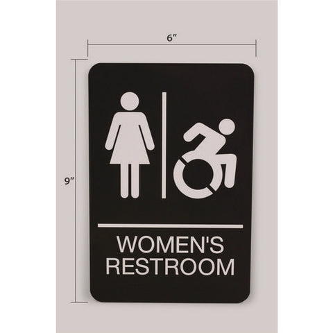 Ada Sign, Women's Restroom, 6 X 9, Black Face, White Graphics