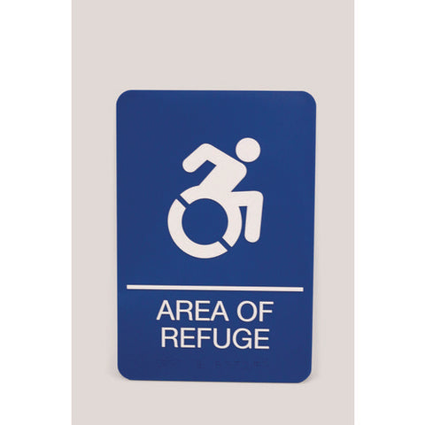 Ada Sign, Area Of Refuge, 6 X 9, Blue Face, White Graphics