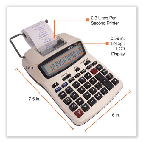 1208-2 Two-color Compact Printing Calculator, Black/red Print, 2.3 Lines/sec