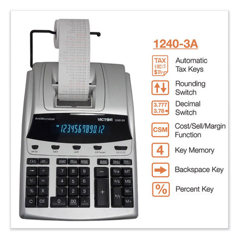 1240-3a Antimicrobial Printing Calculator, Black/red Print, 4.5 Lines/sec