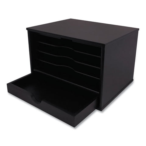 Midnight Black Collection Desktop Organizer, 5 Compartments, Mdf, 13.3 X 10.5 X 9.4, Black