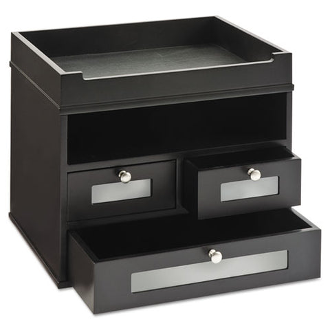 Midnight Black Collection Tidy Tower, 5 Compartments, 3 Drawers, 12.8 X 10.6 X 10.9, Black