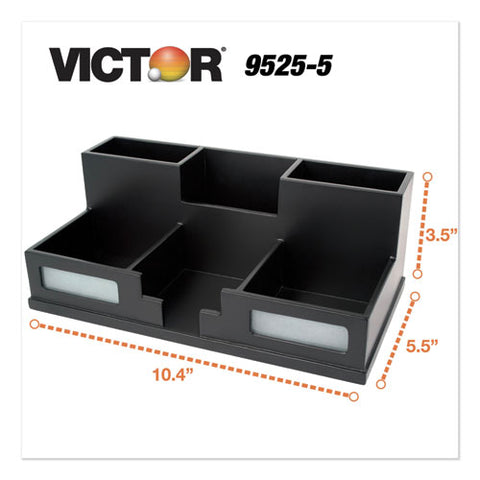 Midnight Black Desk Organizer With Smartphone Holder, 6 Compartments, Wood, 10.5 X 5.5 X 4