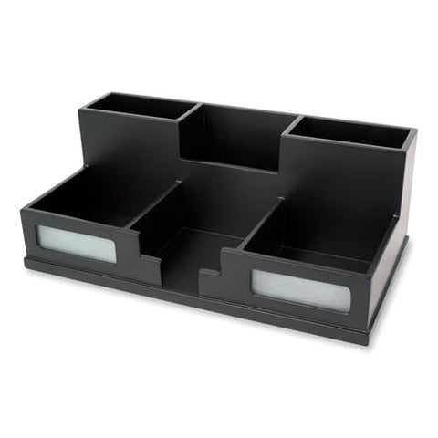 Midnight Black Desk Organizer With Smartphone Holder, 6 Compartments, Wood, 10.5 X 5.5 X 4