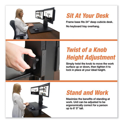 High Rise Dual Monitor Standing Desk Workstation, 28" X 23" X 10.5" To 15.5", Black