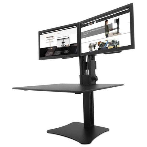 High Rise Dual Monitor Standing Desk Workstation, 28" X 23" X 10.5" To 15.5", Black