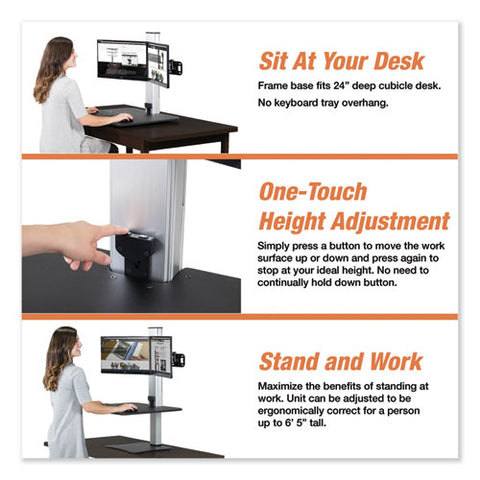 High Rise Electric Dual Monitor Standing Desk Workstation, 28" X 23" X 20.25", Black/aluminum