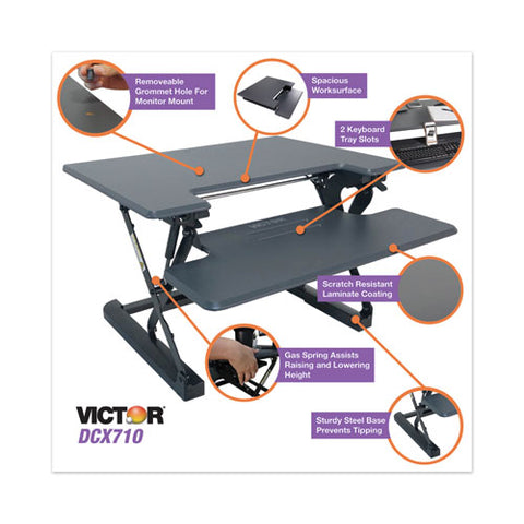 High Rise Height Adjustable Standing Desk With Keyboard Tray, 31" X 31.25" X 5.25" To 20", Gray/black