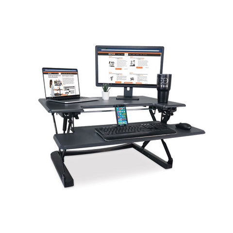 High Rise Height Adjustable Standing Desk With Keyboard Tray, 36" X 31.25" X 5.25" To 20", Gray/black