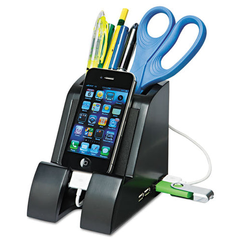 Smart Charge Pencil Cup With Usb Charging Hub, Black