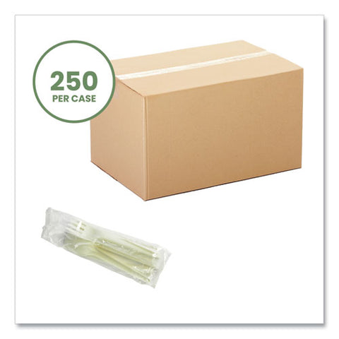 Cutlery Kits, Compostable, Fork/knife/spoon/napkin, White, 250/carton