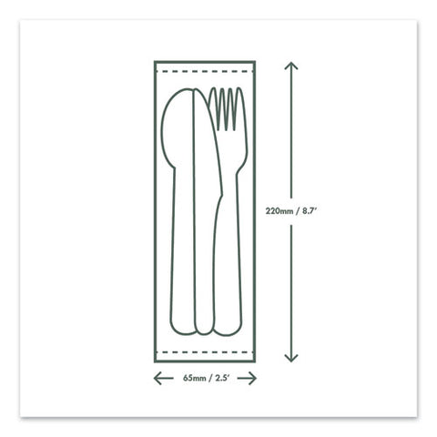 Cutlery Kits, Compostable, Fork/knife/spoon/napkin, White, 250/carton