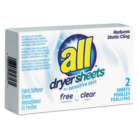 Free Clear Vend Pack Dryer Sheets, Fragrance Free, 2 Sheets/box, 100 Box/carton