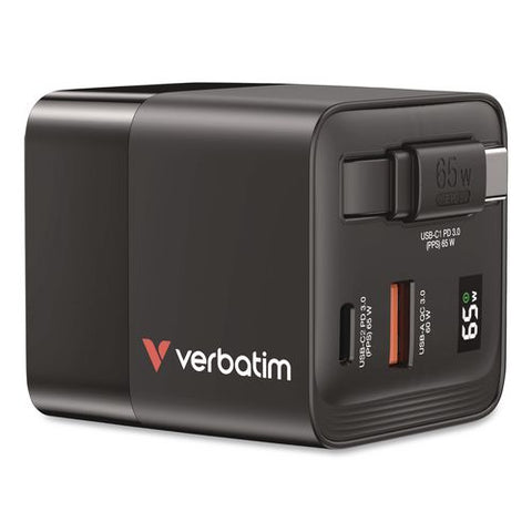 65 W Gan Charger With Retractable Usb-c Cable, Black