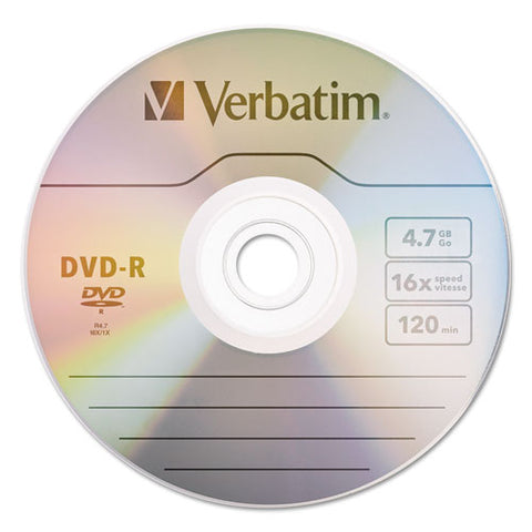 Dvd-r Recordable Disc, 4.7 Gb, 16x, Spindle, Silver, 100/pack