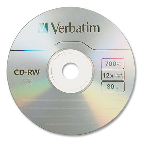 Cd-rw Rewritable Disc, 700 Mb/80 Min, 12x, Spindle, Silver, 25/pack