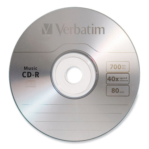 Cd-r Music Recordable Disc, 700 Mb/80 Min, 40x, Spindle, Silver, 25/pack