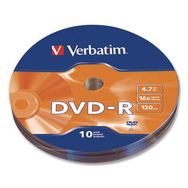 Dvd-r Recordable Disc, 4.7 Gb, 16x, Wrap, Silver, 10/pack