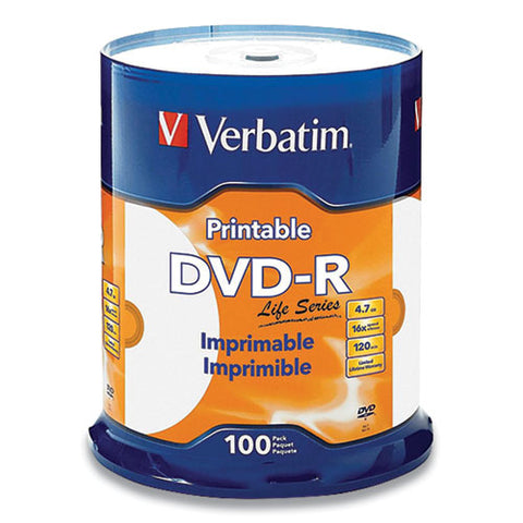 Dvd-r Lifeseries Inkjet Printable Disc, 4.7 Gb, 16x, Spindle, White, 100/pack