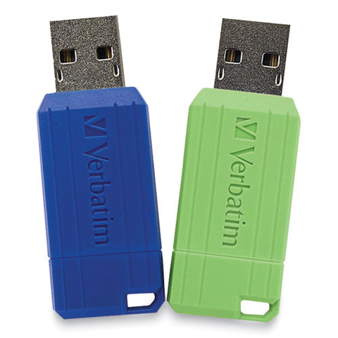 Pinstripe Usb 2.0 Flash Drive, 16 Gb, Blue/green, 2/pack