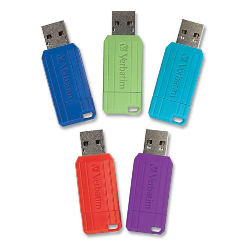 Pinstripe Usb 2.0 Flash Drive, 16 Gb, Assorted Colors, 5/pack