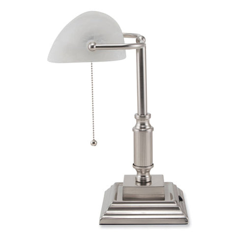 Led Bankers Lamp With Frosted Shade, 14.75" High, Brushed Nickel