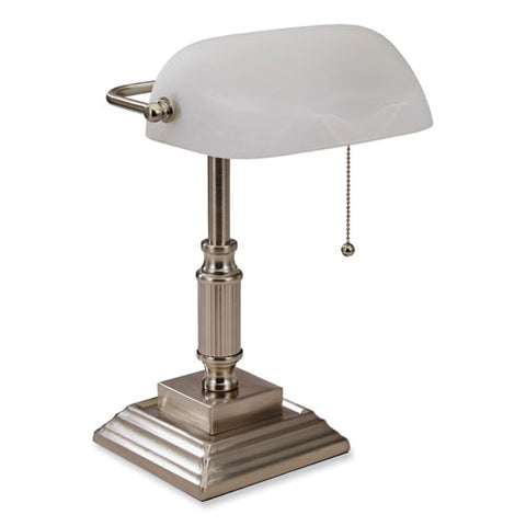 Led Bankers Lamp With Frosted Shade, 14.75" High, Brushed Nickel