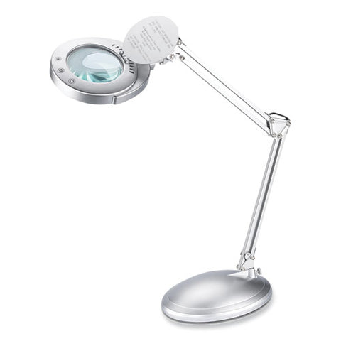 Led Magnifier Lamp With Clamp, Swing Arm, 22" High, Silver