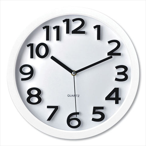 Wall Clock With Raised Numerals And Silent Sweep Dial, 13' Overall Diameter, White Case, White Face, 1 Aa (sold Separately)