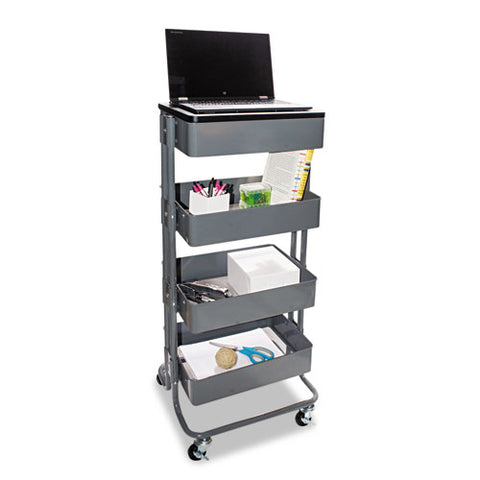 Adjustable Multi-use Storage Cart And Stand-up Workstation, 15.25" X 11" X 18.5" To 39", Gray