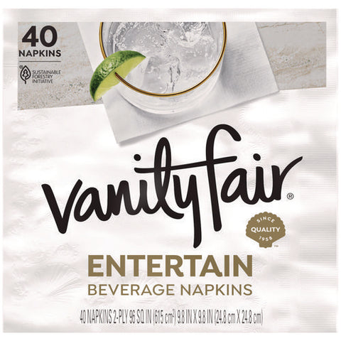 Entertain Beverage Napkins, 2-ply, 9.8 X 9.8, White, 40/pack, 12 Packs/carton