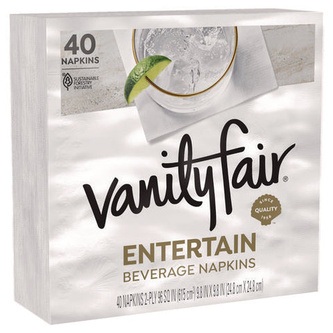 Entertain Beverage Napkins, 2-ply, 9.8 X 9.8, White, 40/pack, 12 Packs/carton