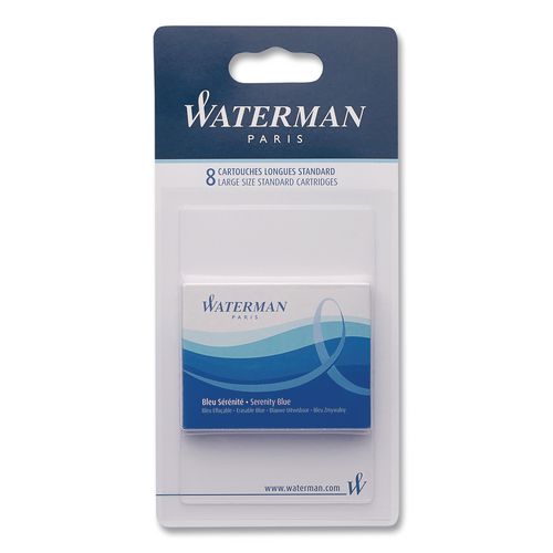 Refill Cartridge For Waterman Fountain Pens, Serenity Blue Ink, 8/pack