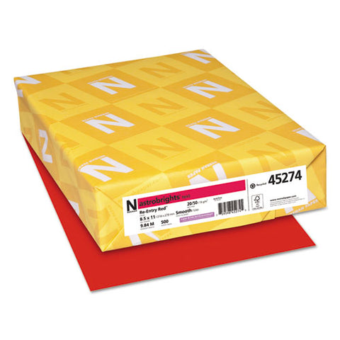 20lb Color Paper, 20 Lb Bond Weight, 8.5 X 11, Red, 500/ream