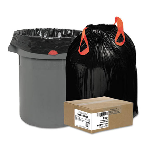 Heavy-duty Trash Bags, Drawstring, 30 Gal, 1.2 Mil, 30.5" X 33", Black, 25 Bags/roll, 8 Rolls/box