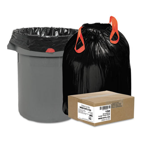 Heavy-duty Trash Bags, Drawstring, 33 Gal, 1.2 Mil, 33.5" X 38", Black, 25 Bags/roll, 6 Rolls/box