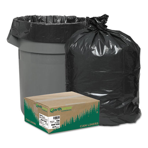 Linear Low Density Recycled Can Liners, 56 Gal, 2 Mil, 43" X 47", Black, 10 Bags/roll, 10 Rolls/carton