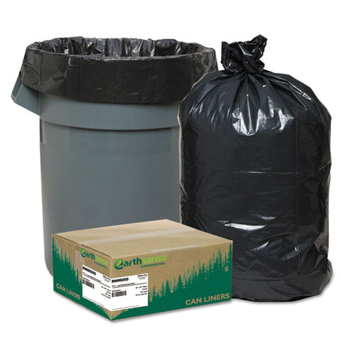 Linear Low Density Recycled Can Liners, 60 Gal, 1.25 Mil, 38" X 58", Black, 10 Bags/roll, 10 Rolls/carton