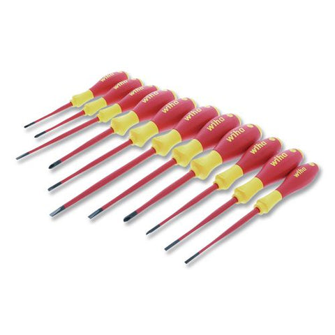 11-piece Insulated Slimline Screwdriver Set, Metric Slotted, Phillips, Square And Xeno, Red/yellow Handle