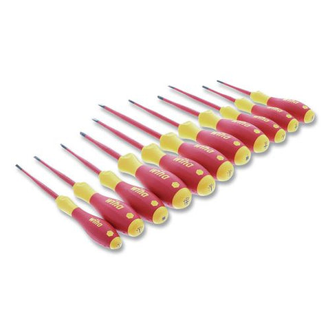 11-piece Insulated Slimline Screwdriver Set, Metric Slotted, Phillips, Square And Xeno, Red/yellow Handle