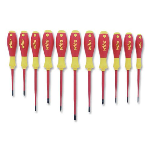 11-piece Insulated Slimline Screwdriver Set, Metric Slotted, Phillips, Square And Xeno, Red/yellow Handle