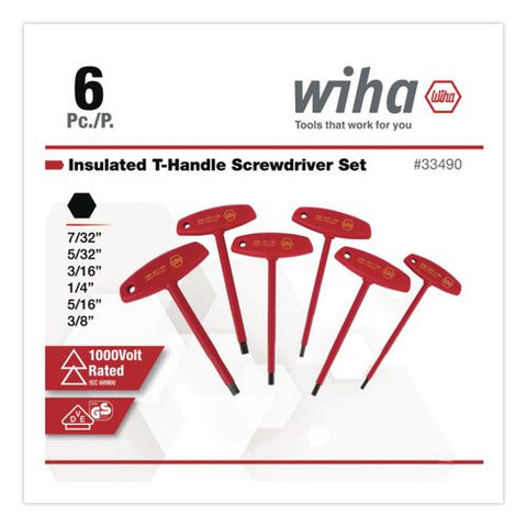 6-piece Insulated T-handle Hex Screwdriver Set, Sae Hex, Red Handle