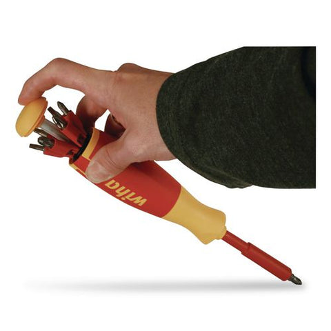 14-piece Insulated Pop-up Bit Holder Set, Metric Slotted, Phillips, Pozidriv And Square Bits, Red/yellow Handle