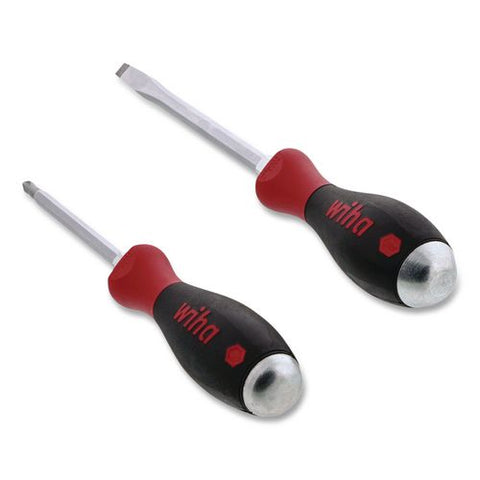 Two-piece Extra Heavy Softfinish Screwdriver Set, Metric Slotted And Phillips, Black/red Handle