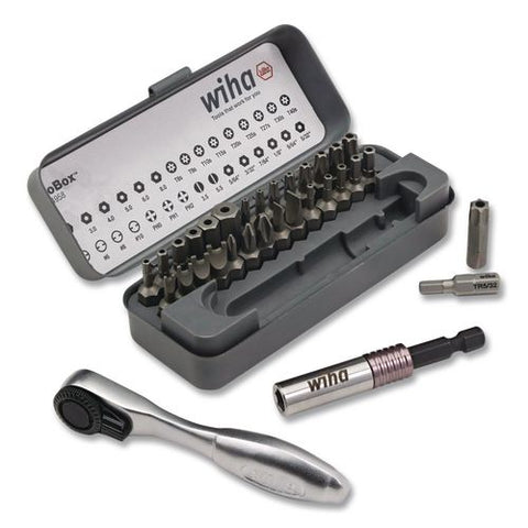 32-piece Gobox Security Bit Set With Mini Ratchet, Metric Hex, Metric Slotted, Phillips, Sae Hex, Spanner And Torx Bits