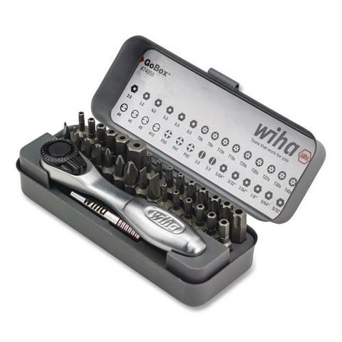 32-piece Gobox Security Bit Set With Mini Ratchet, Metric Hex, Metric Slotted, Phillips, Sae Hex, Spanner And Torx Bits