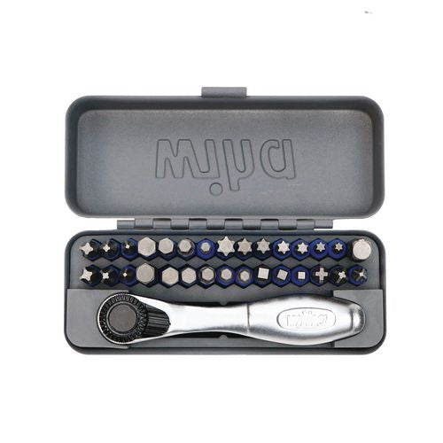 32-piece Gobox Terminatorblue Impact Bit Set With Mini Ratchet, Metric Hex, Phillips, Pozidriv, Sae Hex, Square And Torx