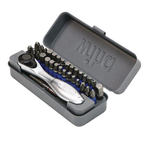 32-piece Gobox Terminatorblue Impact Bit Set With Mini Ratchet, Metric Hex, Phillips, Pozidriv, Sae Hex, Square And Torx