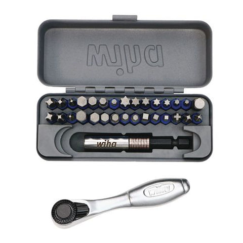 32-piece Gobox Terminatorblue Impact Bit Set With Mini Ratchet, Metric Hex, Phillips, Pozidriv, Sae Hex, Square And Torx