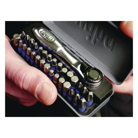 32-piece Gobox Terminatorblue Impact Bit Set With Mini Ratchet, Metric Hex, Phillips, Pozidriv, Sae Hex, Square And Torx
